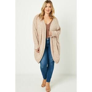 HAYDEN Autumn Plus Cozy Tan Open Cardigan Cover with Dolman Sleeves 2XL